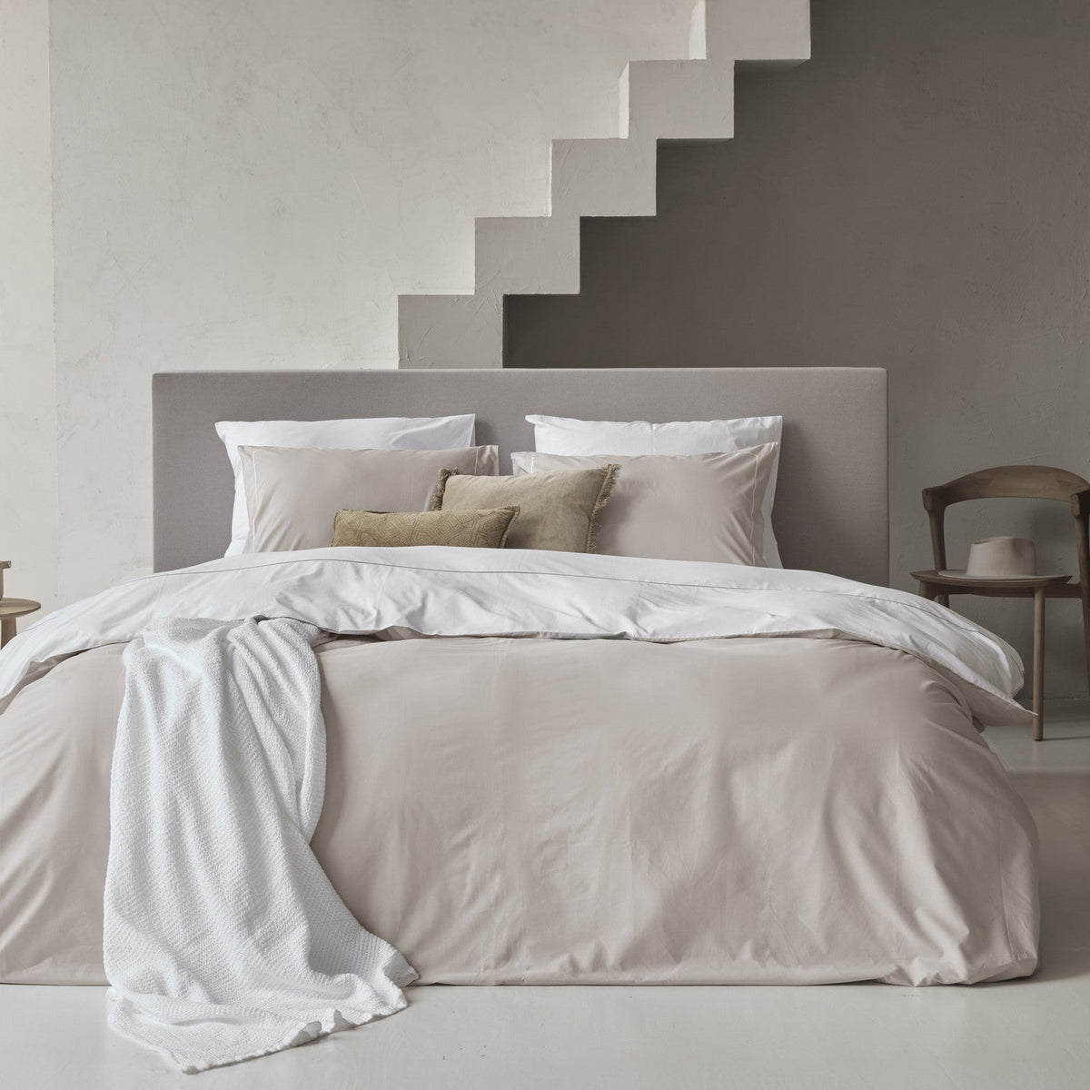 Duvet Cover 100% Egyptian Cotton Reversible Sand / White