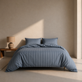 Duvet Cover 100% Cotton Sateen Stripe Steel Blue