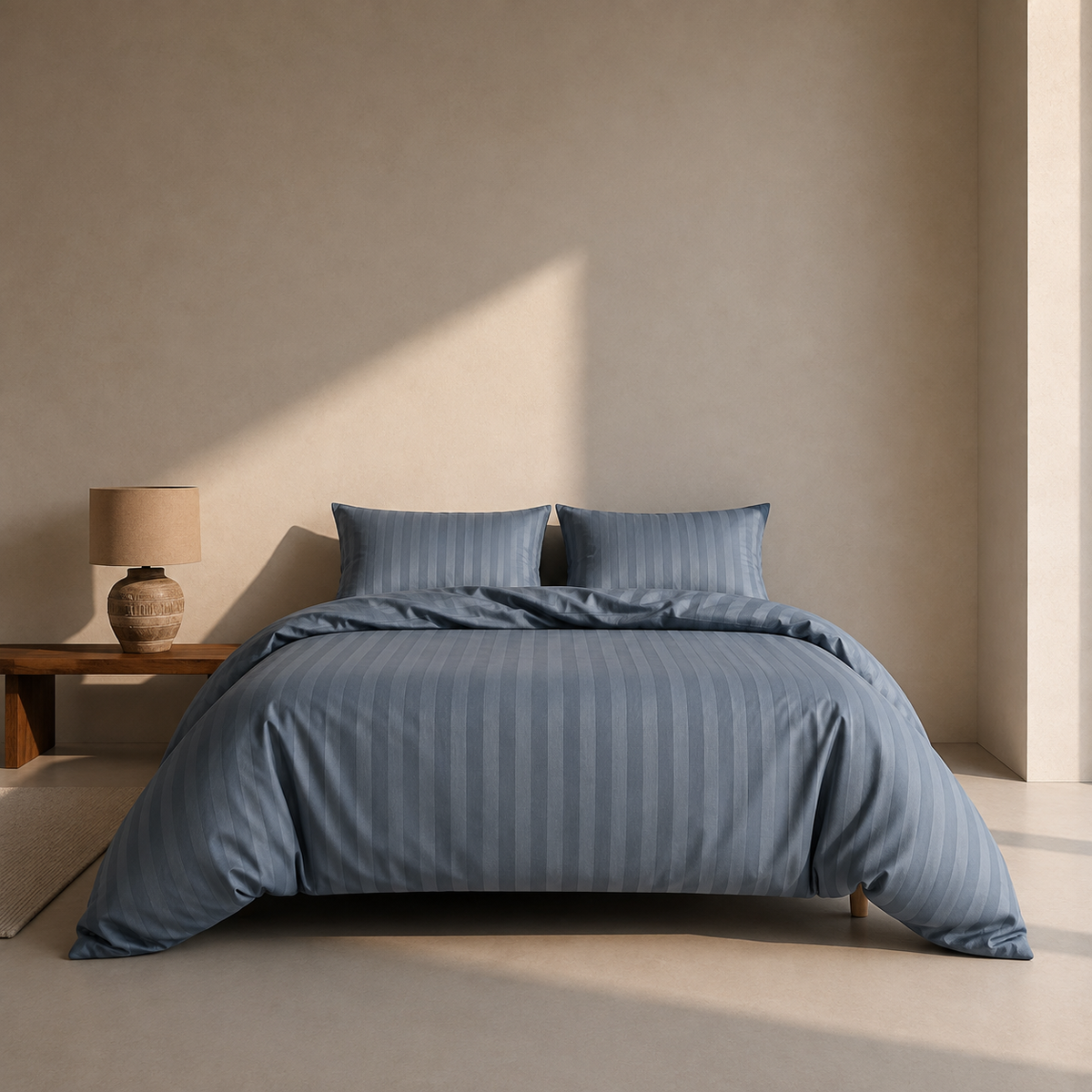 Duvet Cover 100% Cotton Sateen Stripe Steel Blue