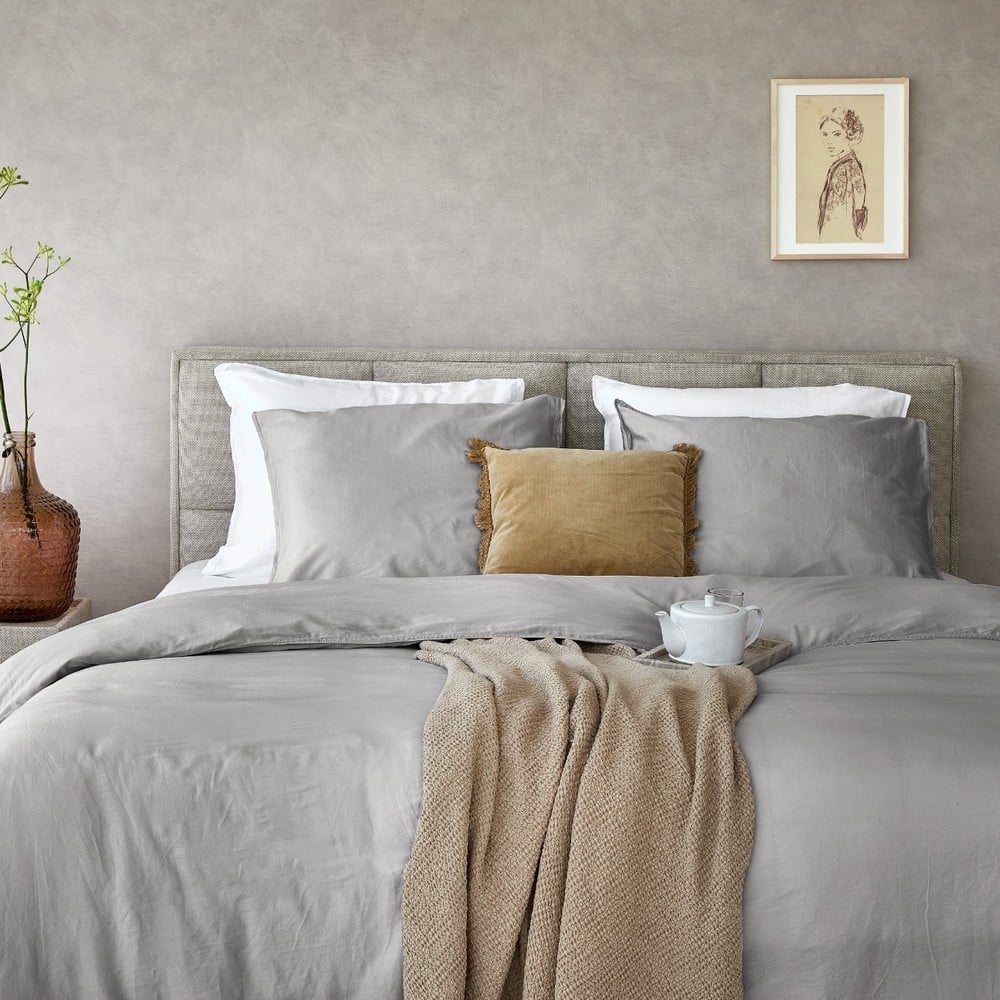Duvet Cover 100% Washed Cotton Sateen Ice Grey 300TC