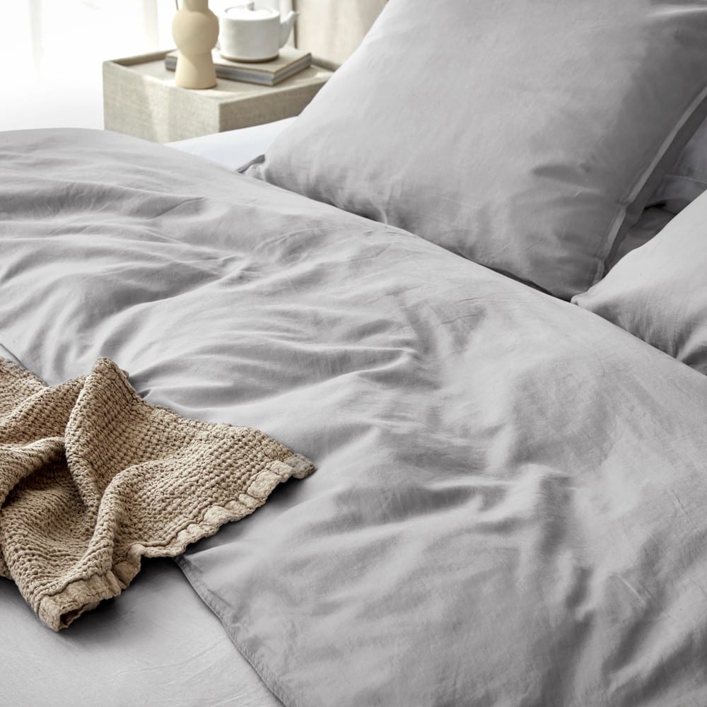 Duvet Cover 100% Washed Cotton Sateen Ice Grey 300TC