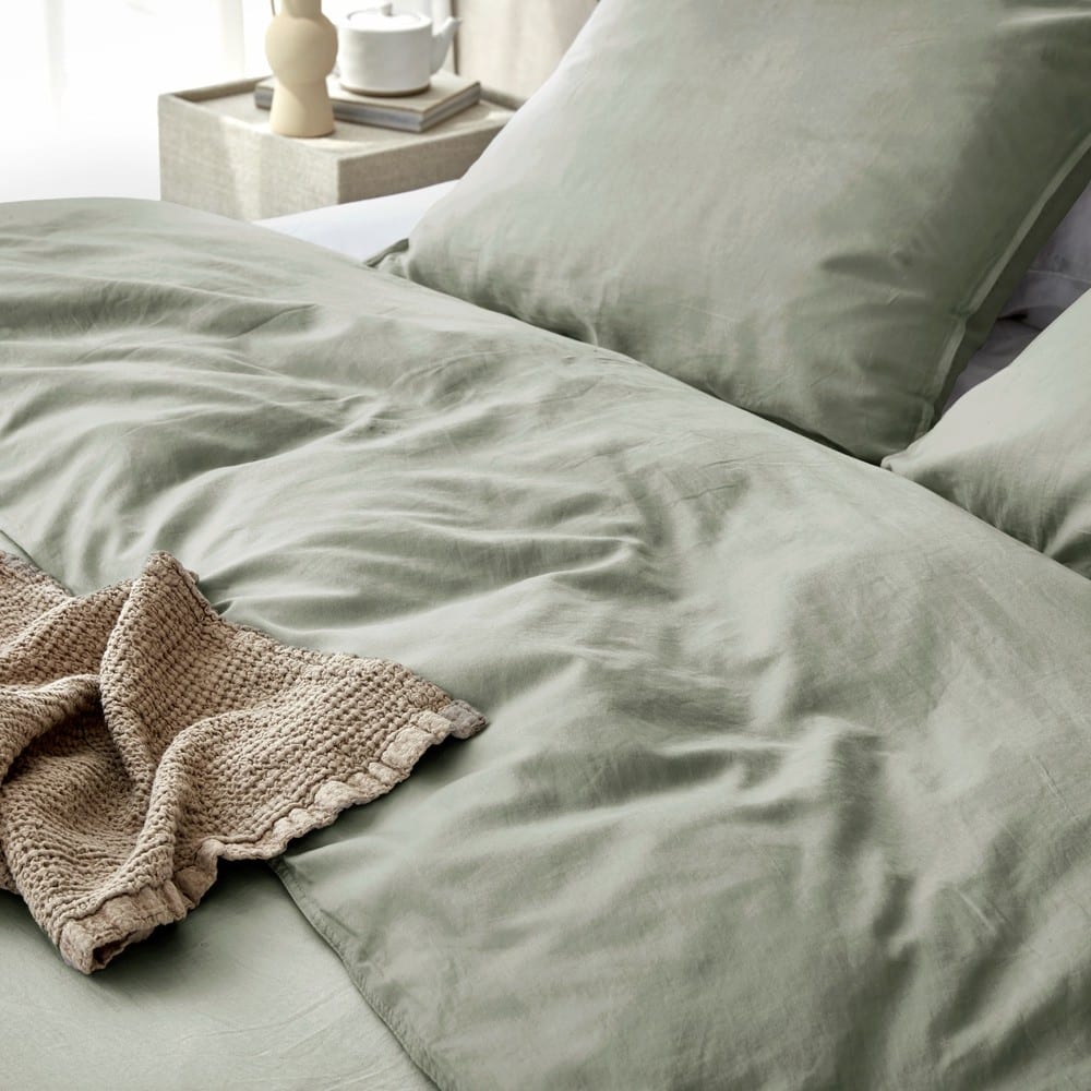 Duvet Cover 100% Washed Cotton Sateen Sea Green 300TC