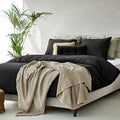 Duvet Cover 100% Washed Cotton Sateen Black 300TC