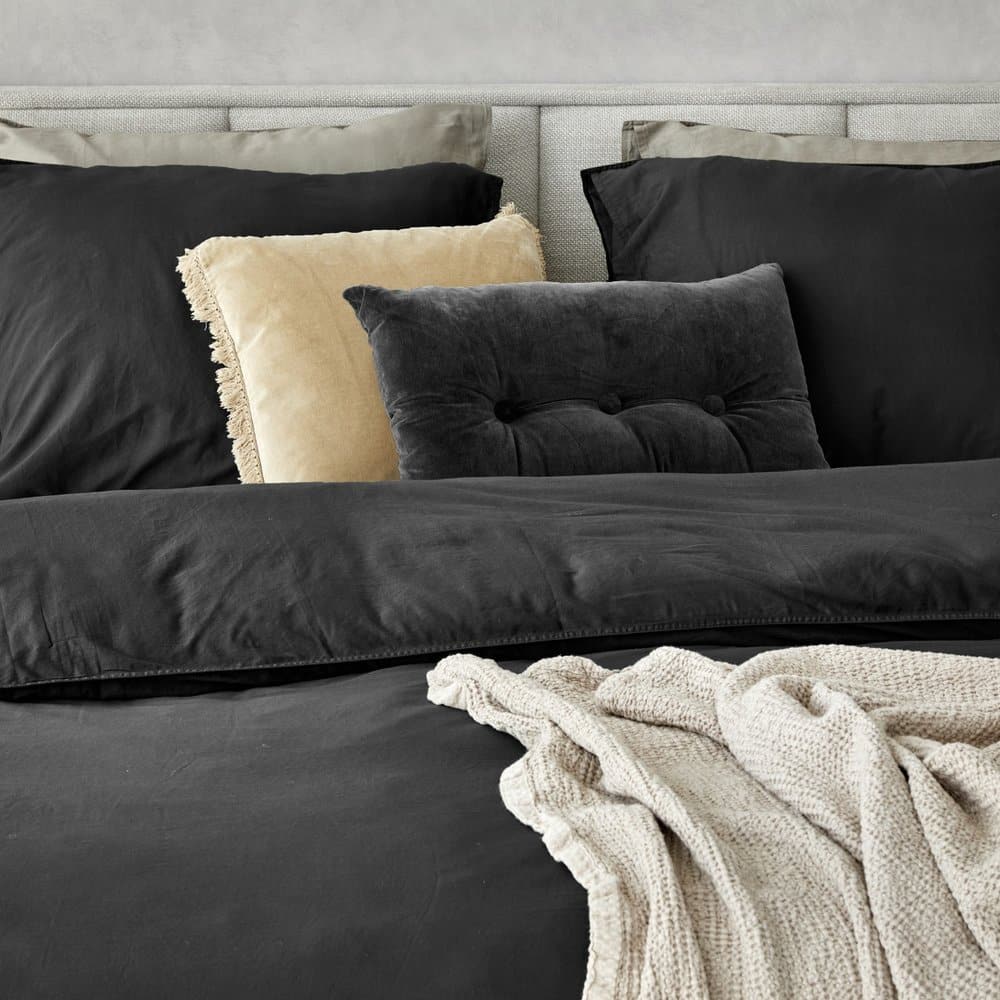 Duvet Cover 100% Washed Cotton Sateen Black 300TC