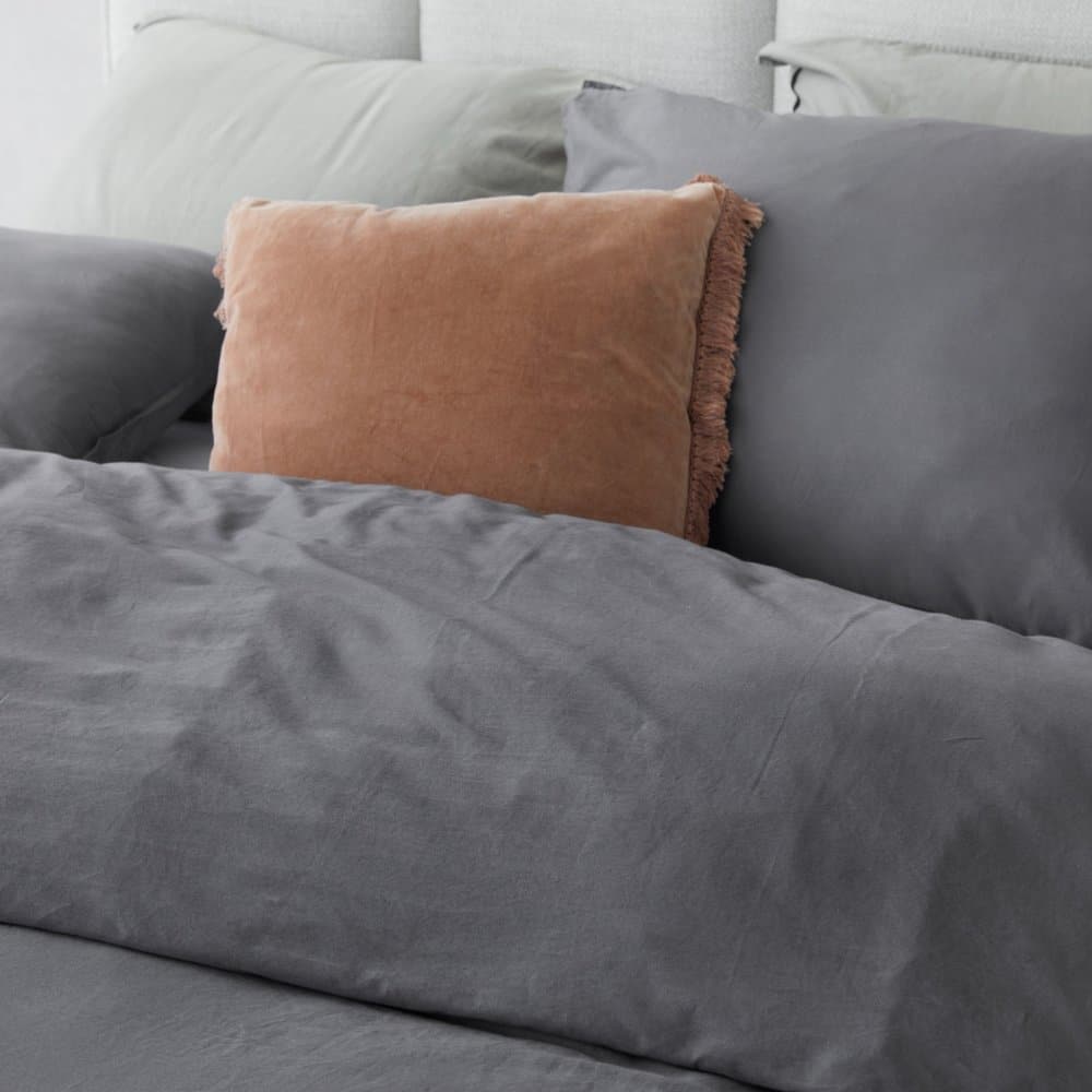 Duvet Cover 100% Washed Cotton Sateen Dark Grey 300TC