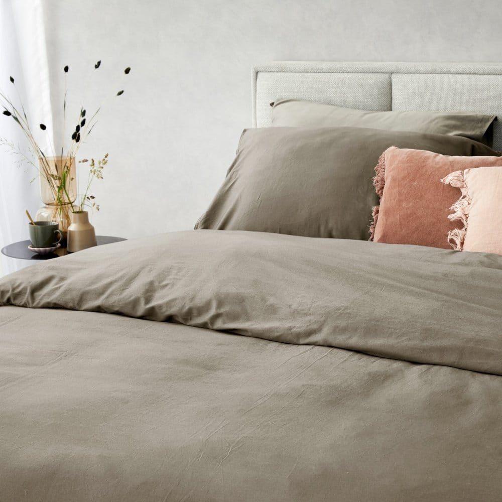 Duvet Cover 100% Washed Cotton Sateen Taupe 300TC