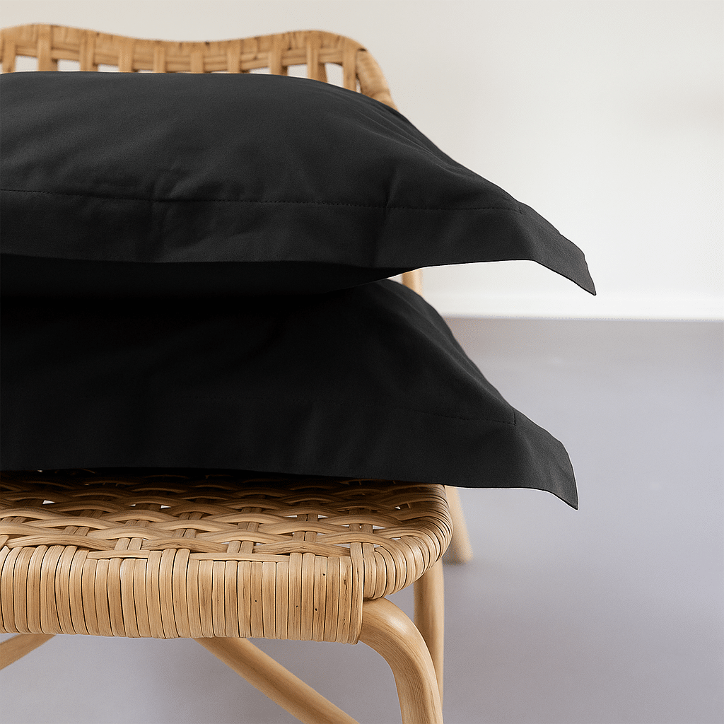 Dreamers Den Pillowcase Set Egyptian Crispy Percale Cotton Black 2x 60 x 70cm