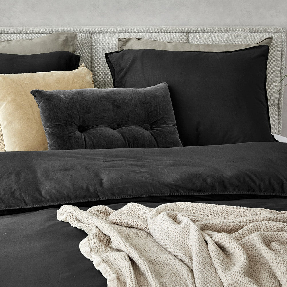 Dreamers Den Pillowcase Set 100% Washed Cotton Sateen Black 2x 60x70cm
