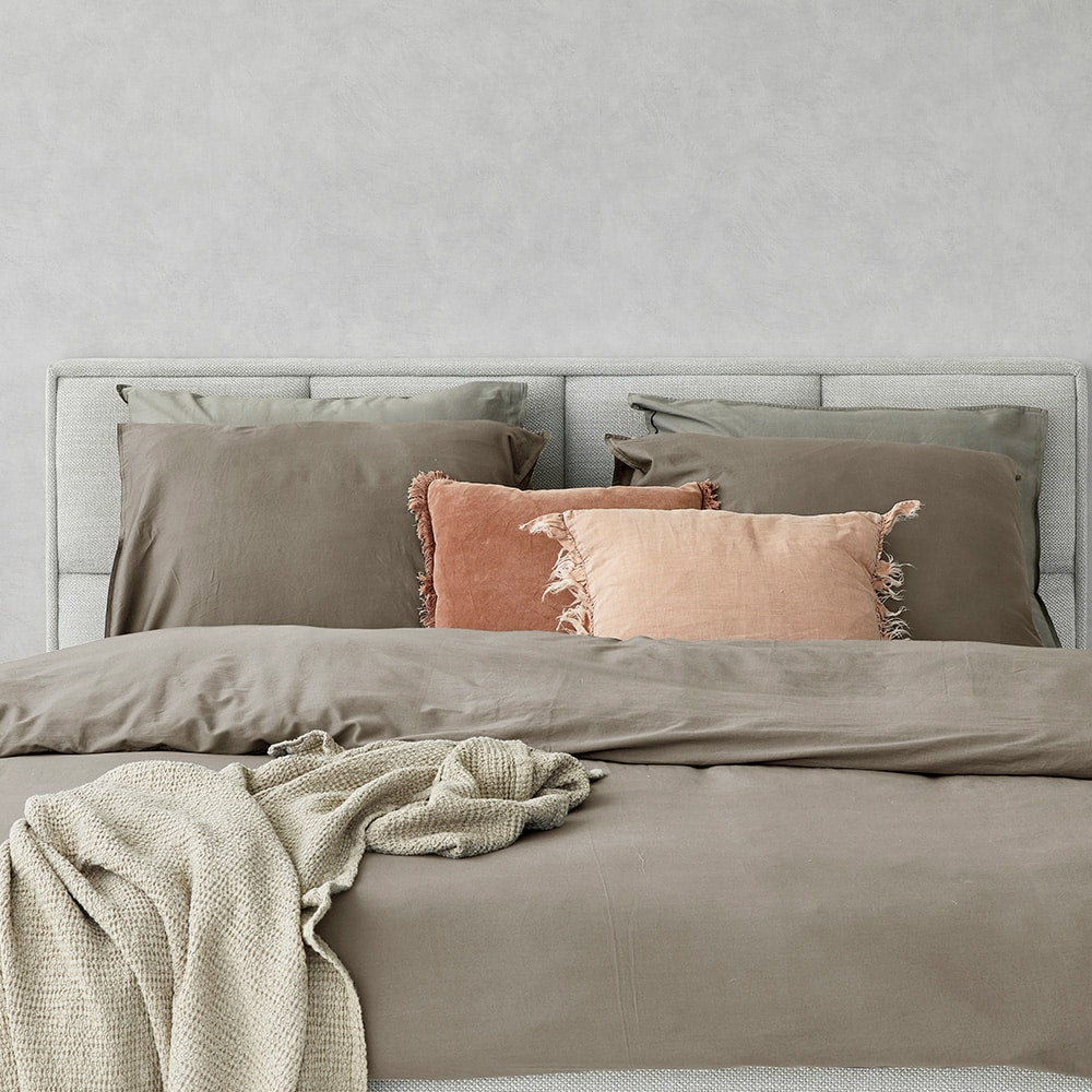 Dreamers Den Pillowcase Set 100% Washed Cotton Sateen Taupe 2x 60x70cm