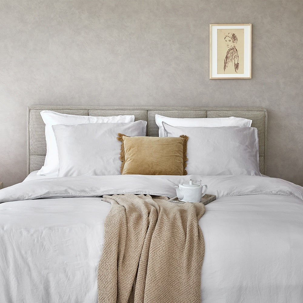 Duvet Cover 100% Washed Cotton Sateen Light Grey 300TC