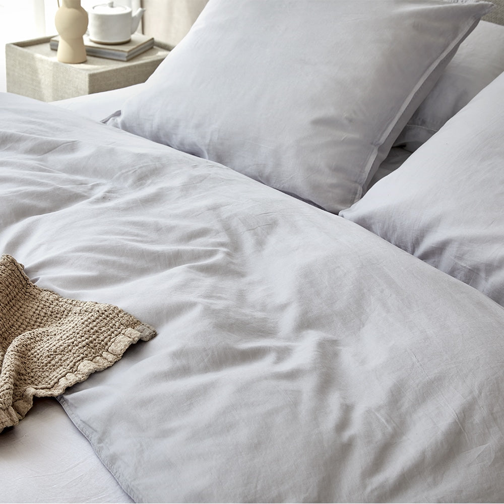 Duvet Cover 100% Washed Cotton Sateen Light Grey 300TC