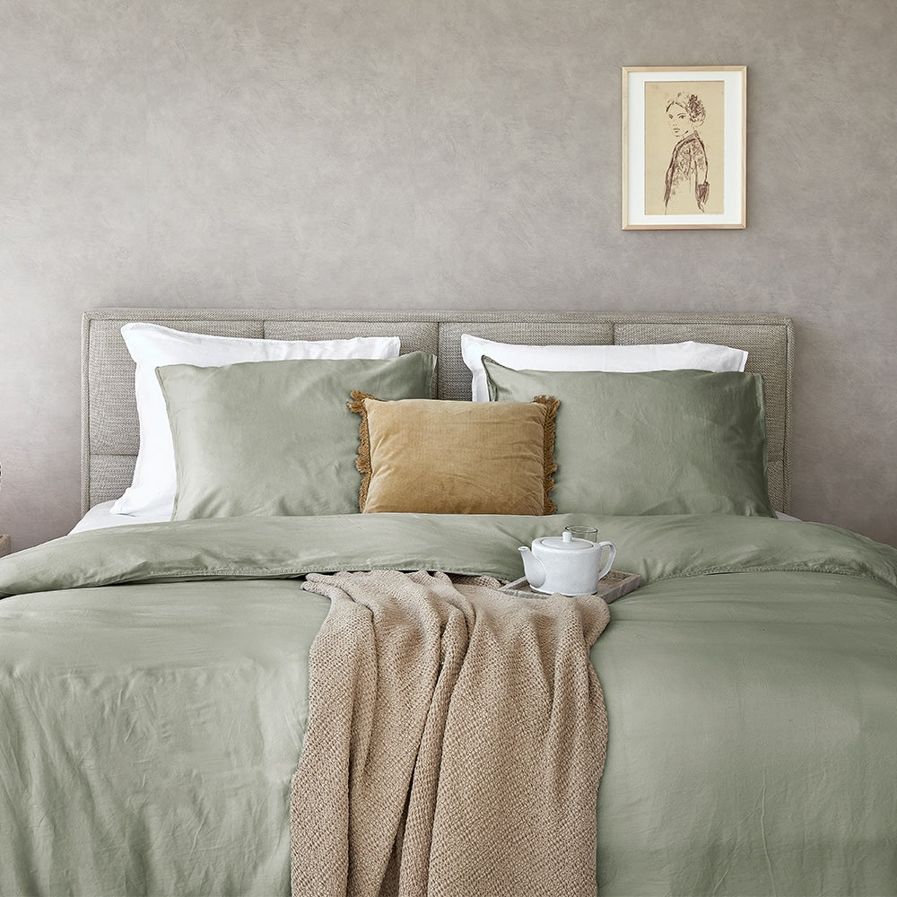 Duvet Cover 100% Washed Cotton Sateen Sea Green 300TC