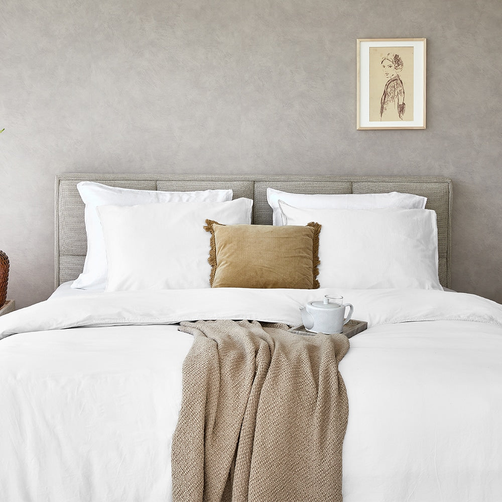 Duvet Cover 100% Washed Cotton Sateen White 300TC