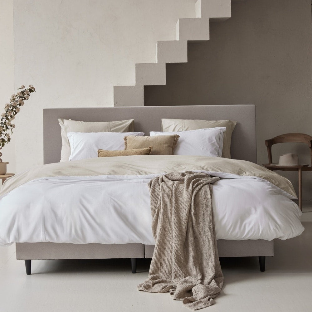 Duvet Cover 100% Egyptian Cotton Reversible Beige / White