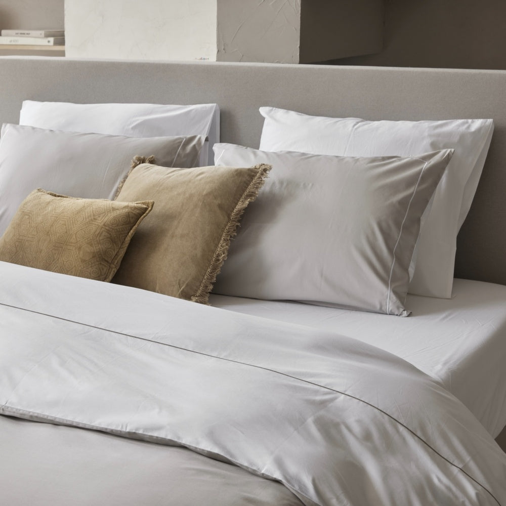 Dreamers Den Reversible Pillowcase Set Egyptian Crispy Percale Cotton Grey / White 2x 60 x 70cm