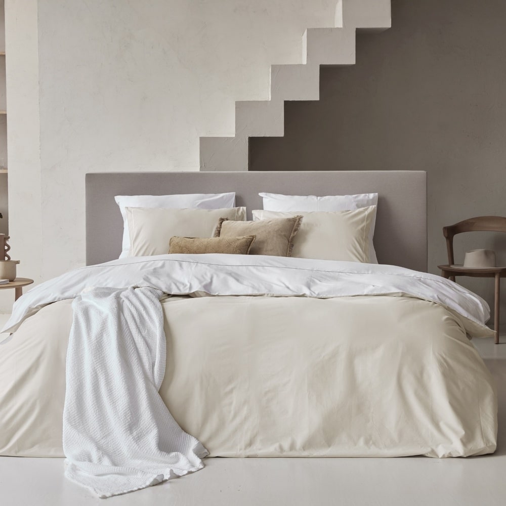 Duvet Cover 100% Egyptian Cotton Reversible Beige / White