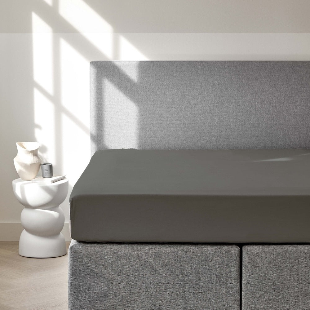 Dreamers Den Fitted Sheet Egyptian Crispy Percale Cotton Dark Grey