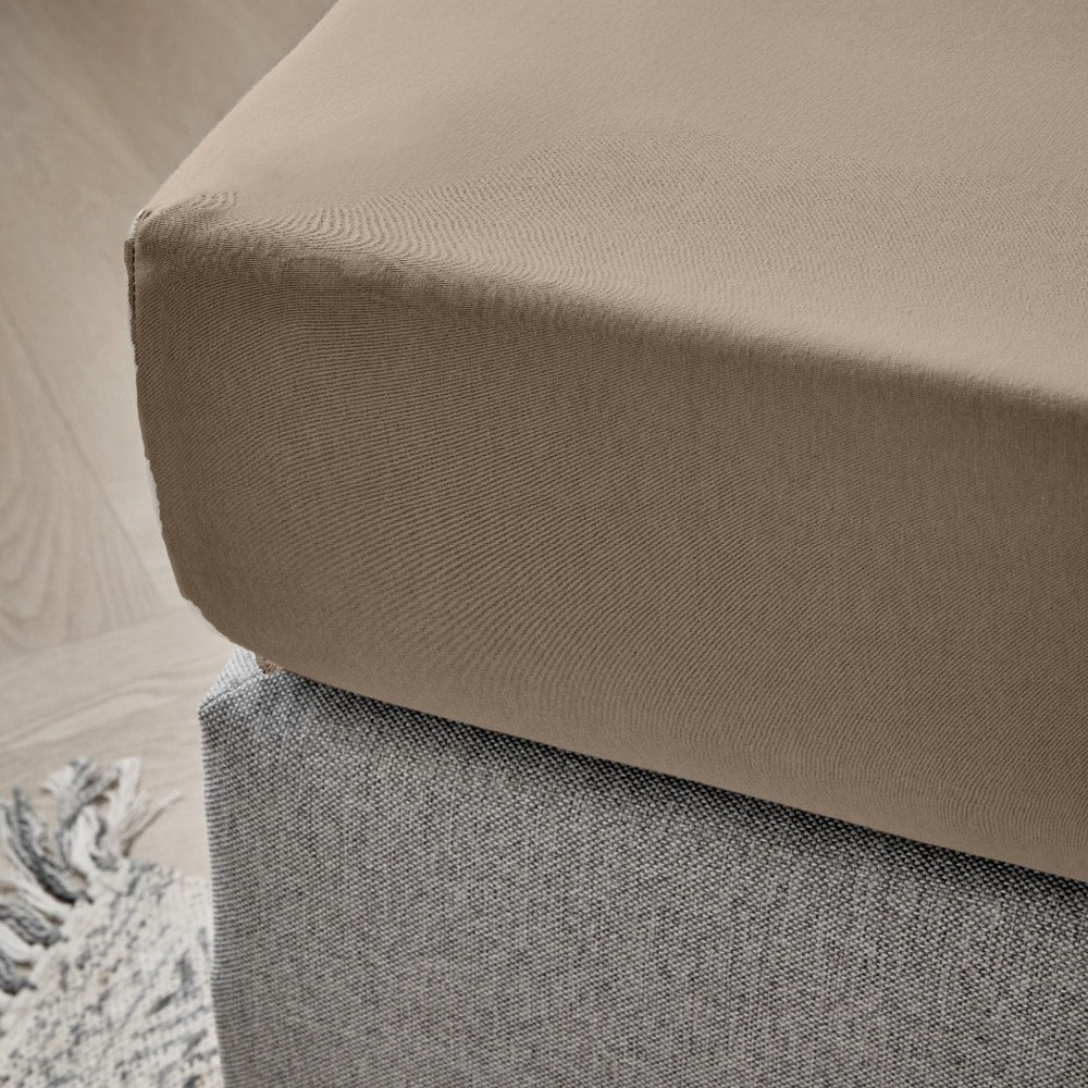 Dreamers Den Premium Jersey Elastane Topper Fitted Sheet Organic Cotton Taupe