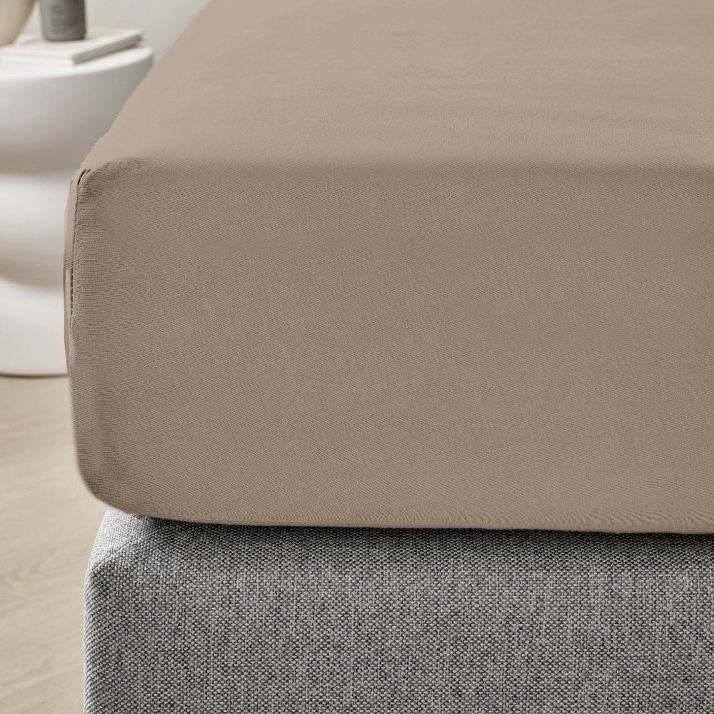 Dreamers Den Premium Jersey Elastane Topper Fitted Sheet Organic Cotton Taupe