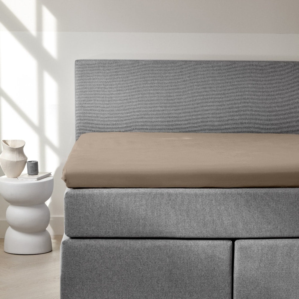 Dreamers Den Premium Jersey Elastane Topper Fitted Sheet Organic Cotton Taupe