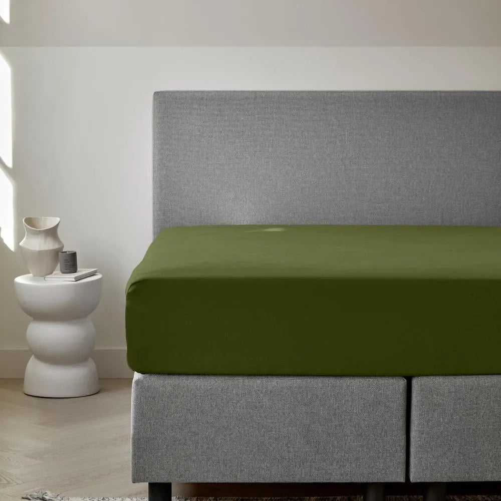Dreamers Den Premium Jersey Elastan Hoeslaken Biologisch Katoen Olijfgroen