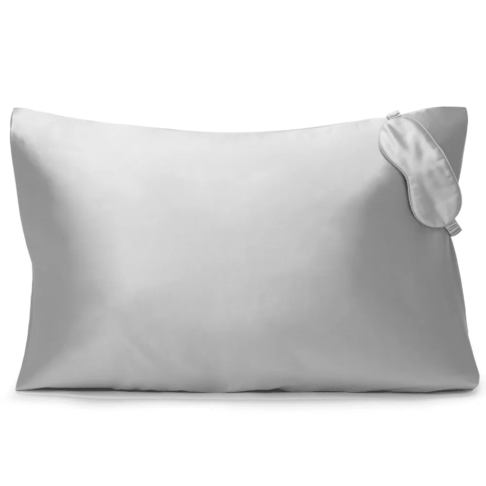 Moerbei Zijden Kussensloop + Slaapmasker Grijs Geschenkverpakking