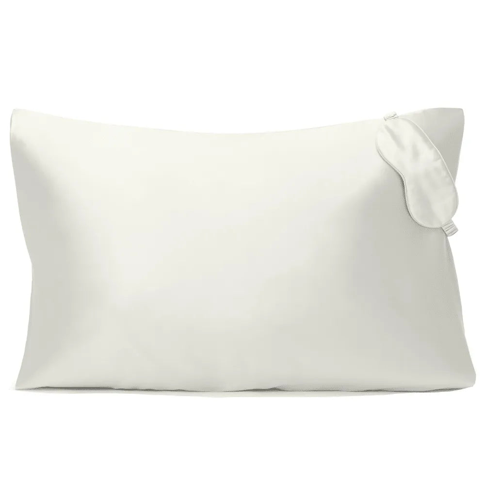 Moerbei Zijden Kussensloop + Slaapmasker Creme Geschenkverpakking