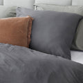 Dreamers Den Pillowcase Set 100% Washed Cotton Sateen Dark Grey 2x 60x70cm