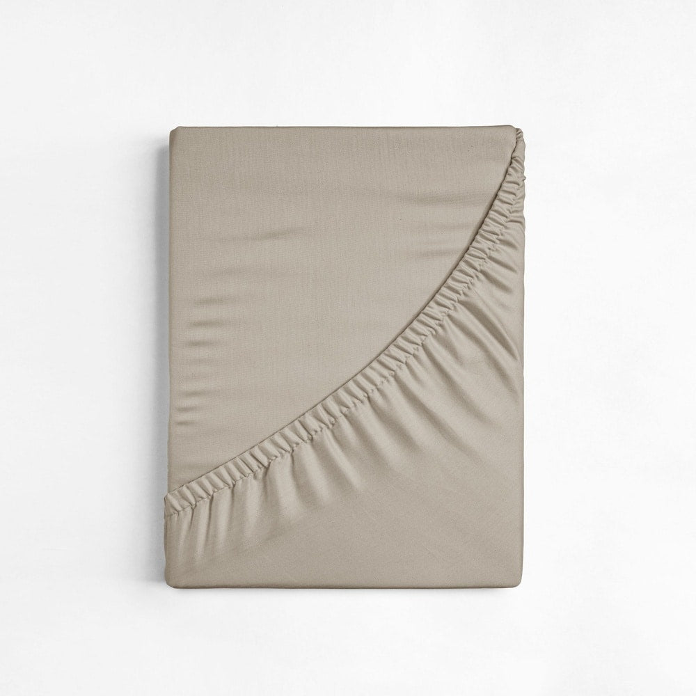 Dreamers Den Split Topper Fitted Sheet Egyptian Crispy Percale Cotton Sand