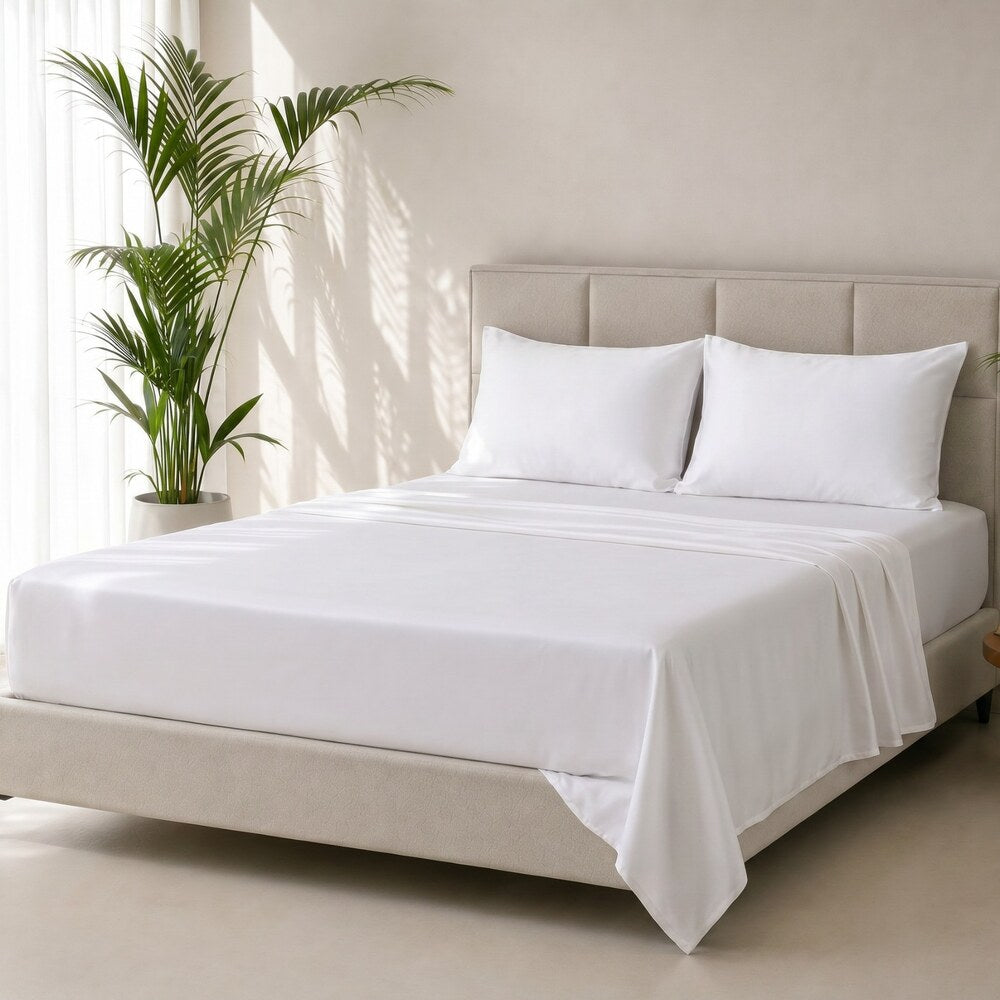 Dreamers Den 100% Organic Cotton Sateen Flat Sheet White