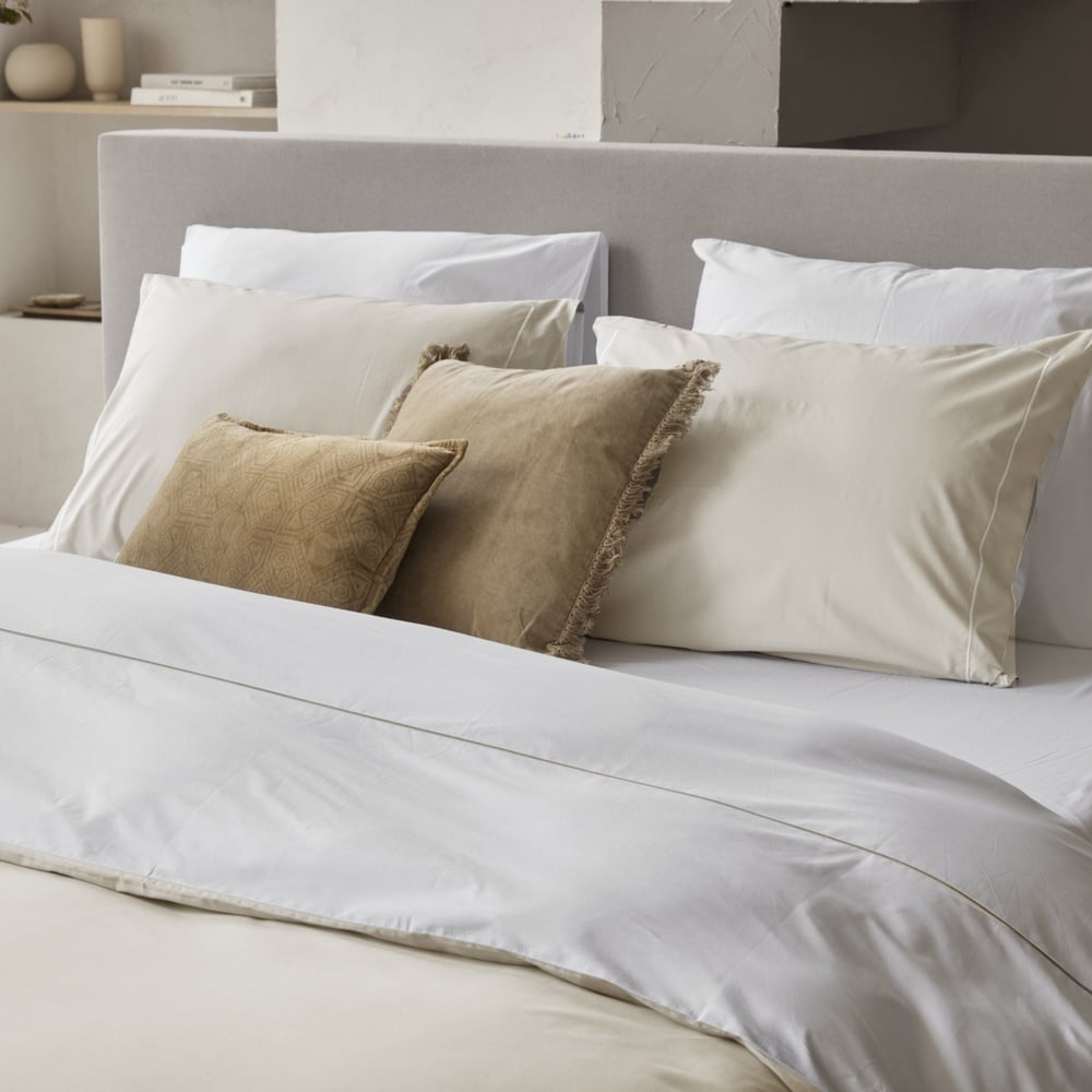Duvet Cover 100% Egyptian Cotton Reversible Beige / White
