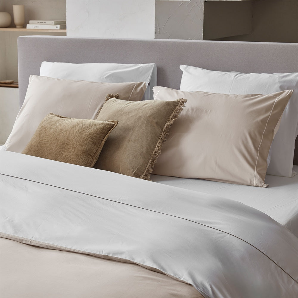 Duvet Cover 100% Egyptian Cotton Reversible Sand / White