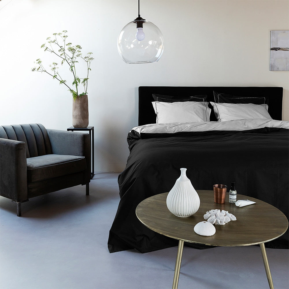 Duvet Cover 100% Egyptian Cotton Reversible Black / Grey