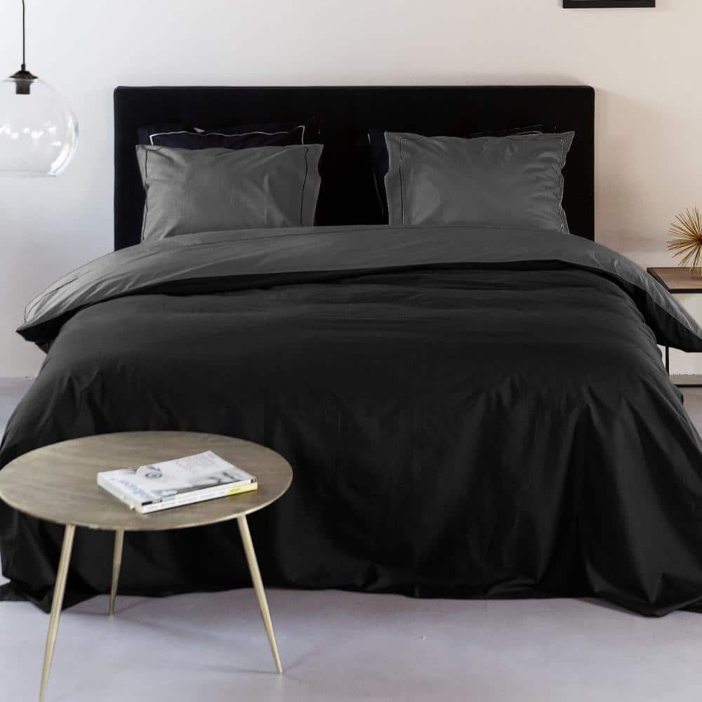 Duvet Cover 100% Egyptian Cotton Reversible Black / Dark Grey